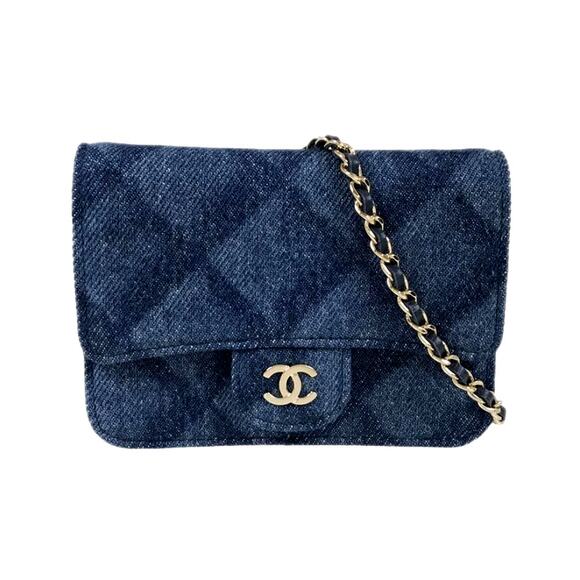 Authentic CHANEL CC Denim Mini Flap Quilted Bag Chain Purse - Picture 1 of 16